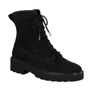 $600 PAUL GREEN JACKON LUG SOLE  COMBAT MOTO LACE UP BOOT BLACK SUEDE 8 (D19)